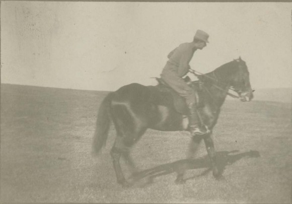Paul Schilder riding across a field in Poland. (Papers of Lauretta Bender)
