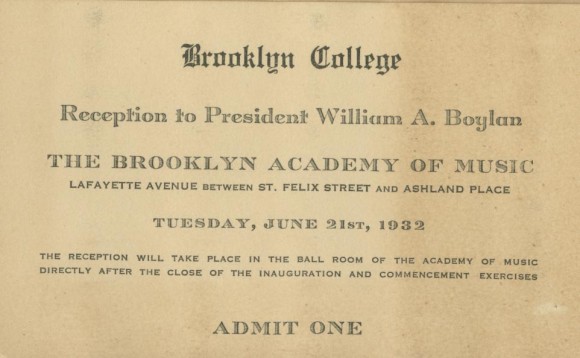 This reception, celebrating the inauguration of Boylan, followed the first Commencement Exercises at Brooklyn College in 1932.